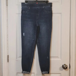 SPANX Large distressed Dark wash Pull on Jeans